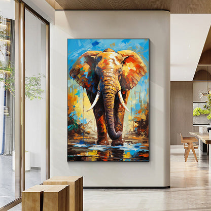 Original Colorful Elephant Painting: Palette Knife POP Art on Canvas #1