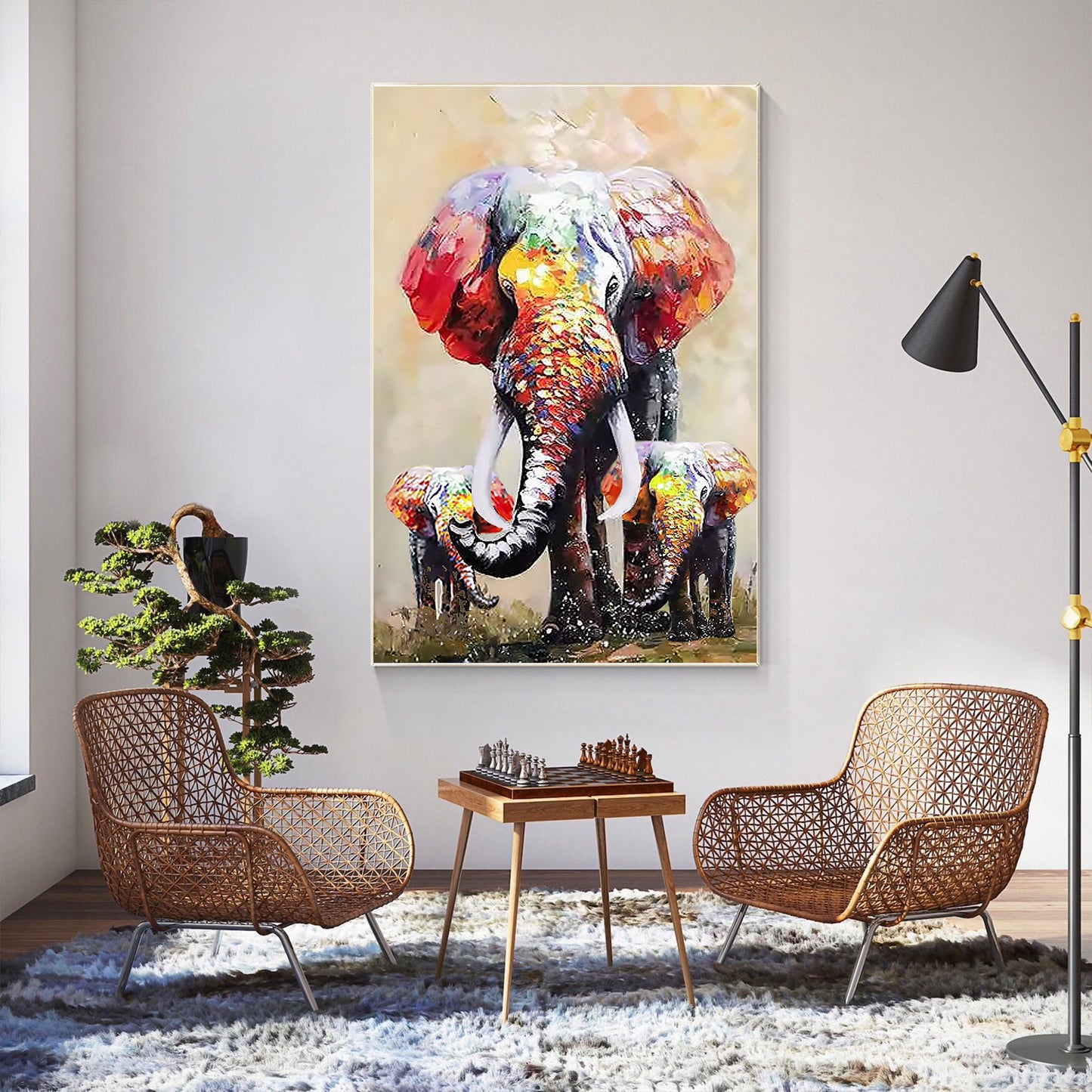Original Elephant Family Painting: Colorful Wildlife POP Art #2