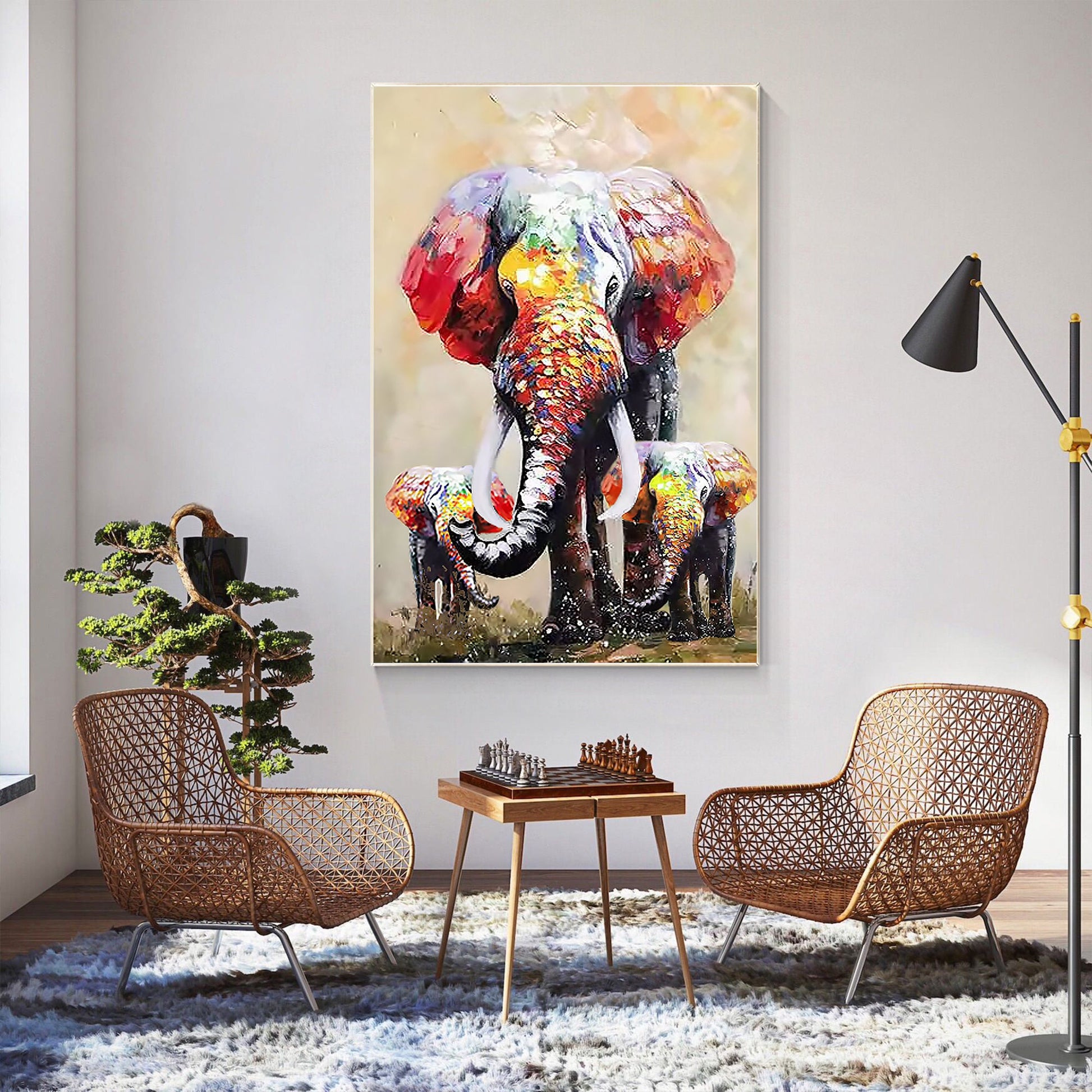 Original Elephant Family Painting: Colorful Wildlife POP Art #2