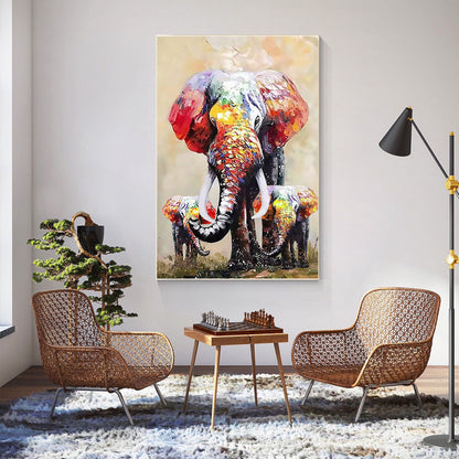 Original Elephant Family Painting: Colorful Wildlife POP Art #2