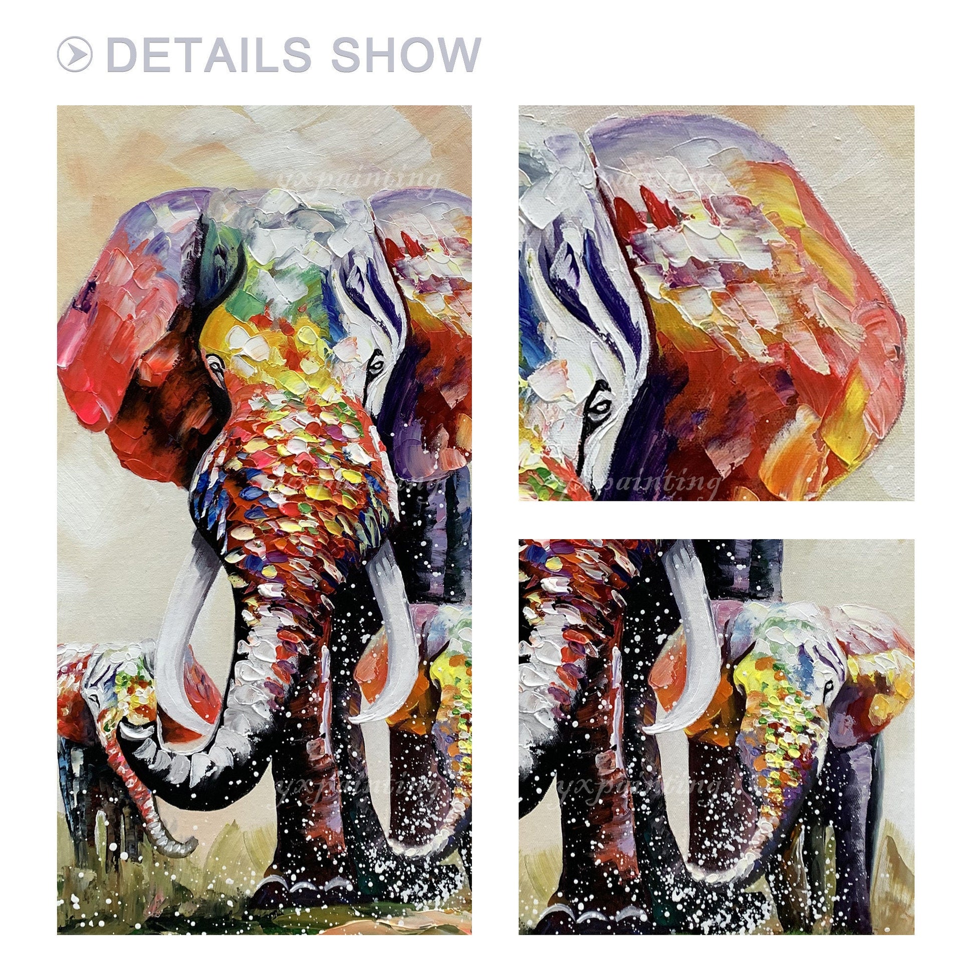 Original Elephant Family Painting: Colorful Wildlife POP Art #3
