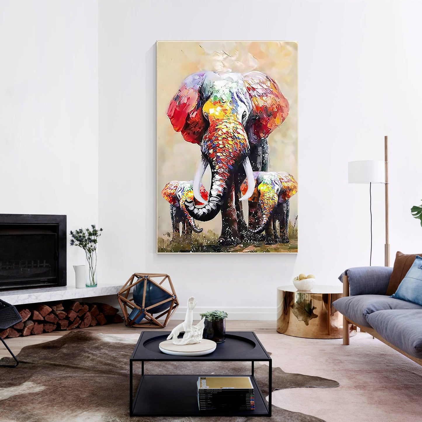 Original Elephant Family Painting: Colorful Wildlife POP Art #4