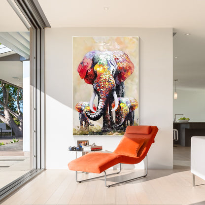 Original Elephant Family Painting: Colorful Wildlife POP Art #5