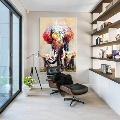 Original Elephant Family Painting: Colorful Wildlife POP Art #6