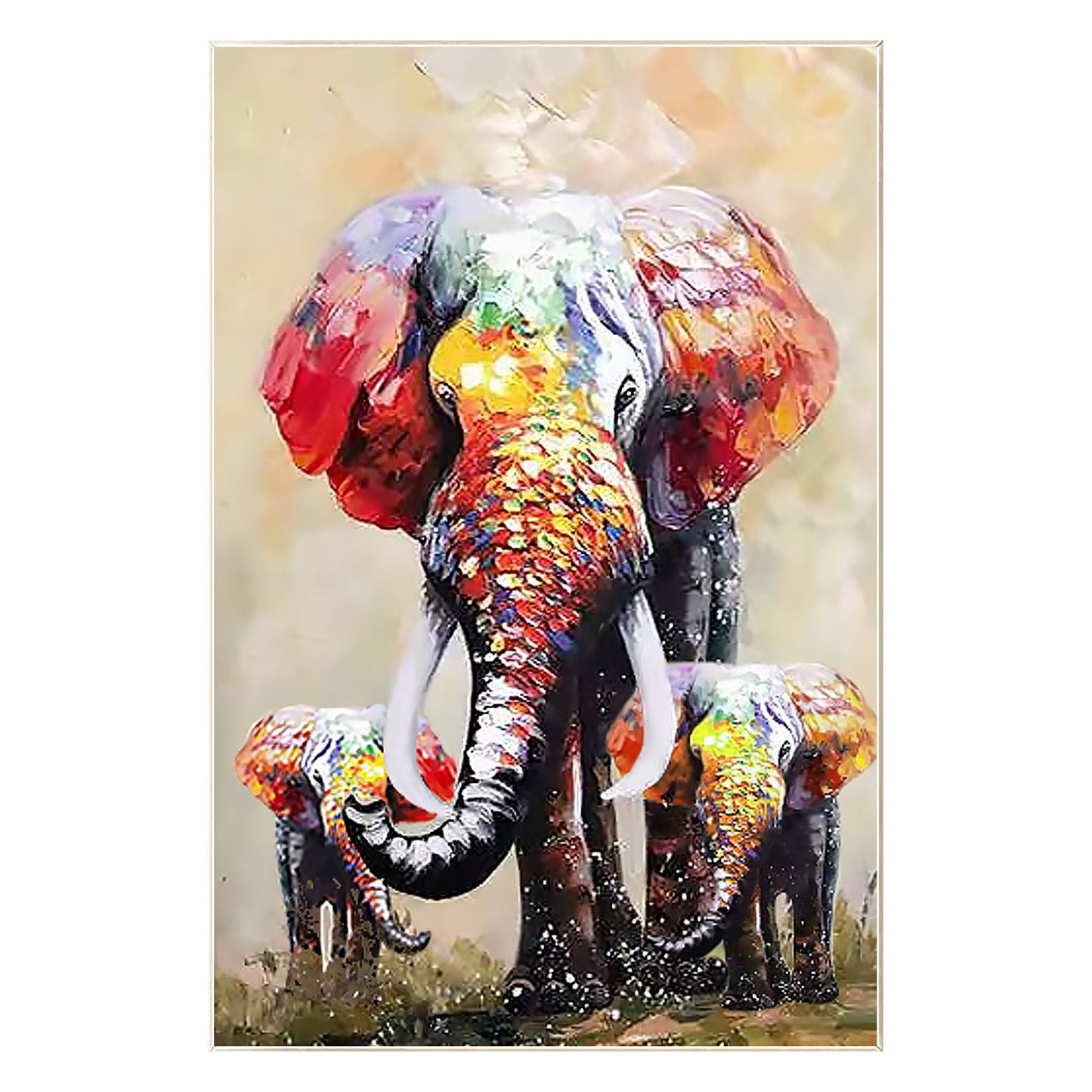 Original Elephant Family Painting: Colorful Wildlife POP Art #9