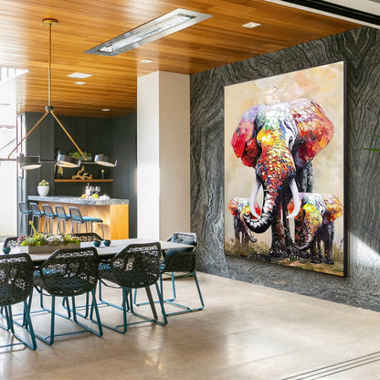 Original Elephant Family Painting: Colorful Wildlife POP Art #1
