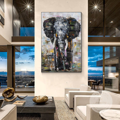 Original Elephant Painting on Canvas: Black Wall Art Decor #2