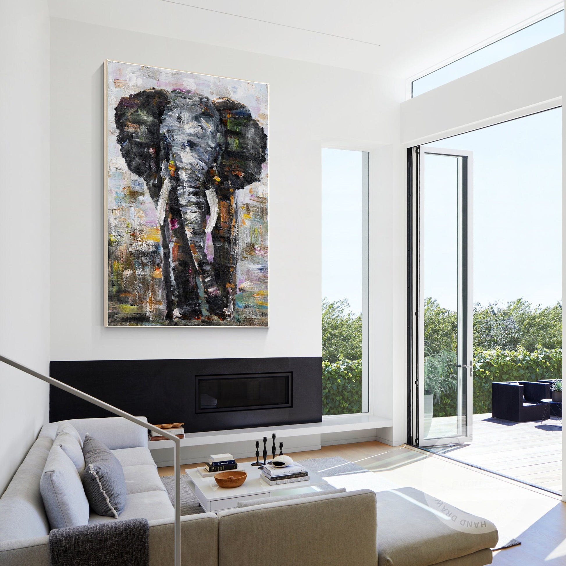 Original Elephant Painting on Canvas: Black Wall Art Decor #3