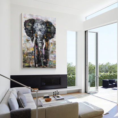 Original Elephant Painting on Canvas: Black Wall Art Decor #3