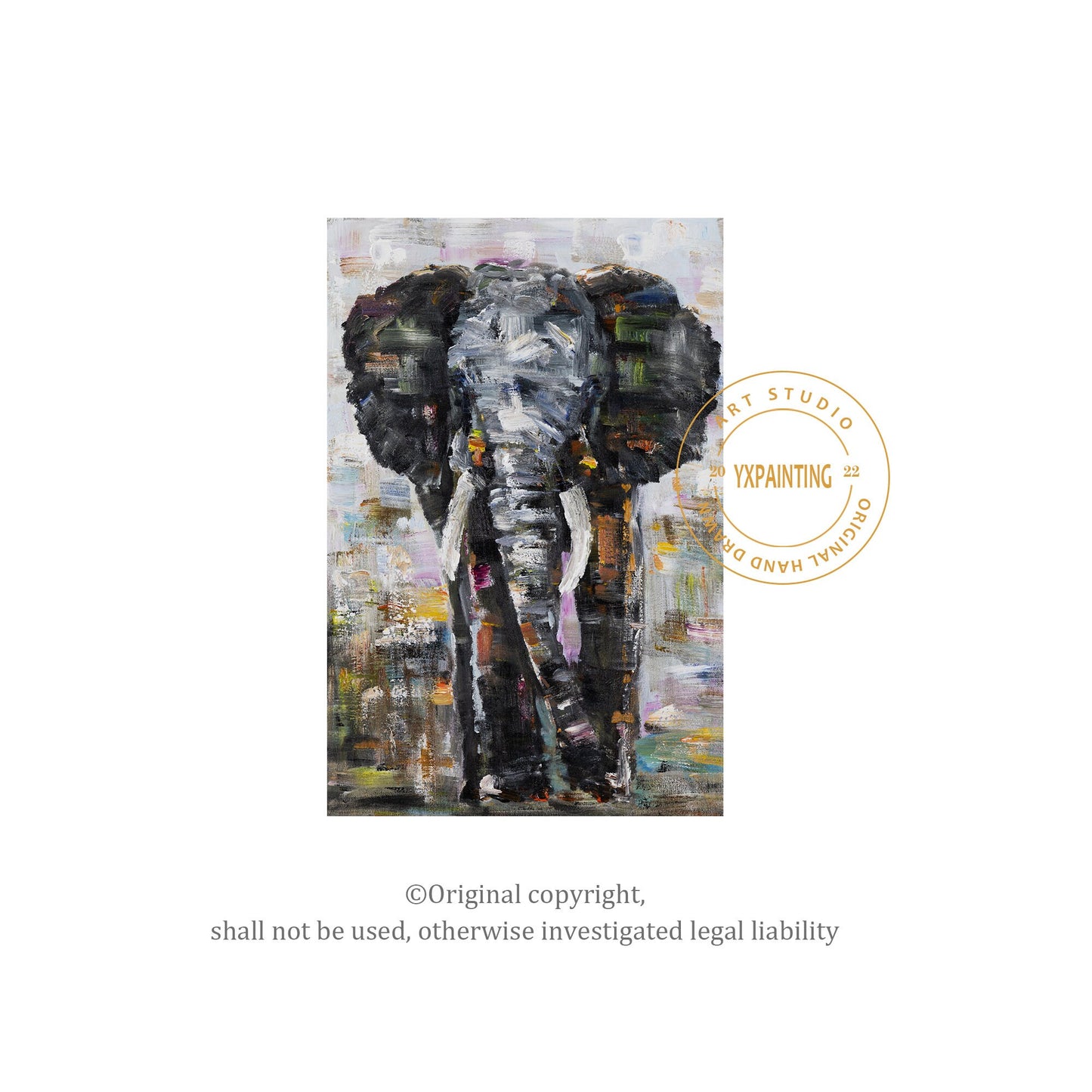 Original Elephant Painting on Canvas: Black Wall Art Decor #6