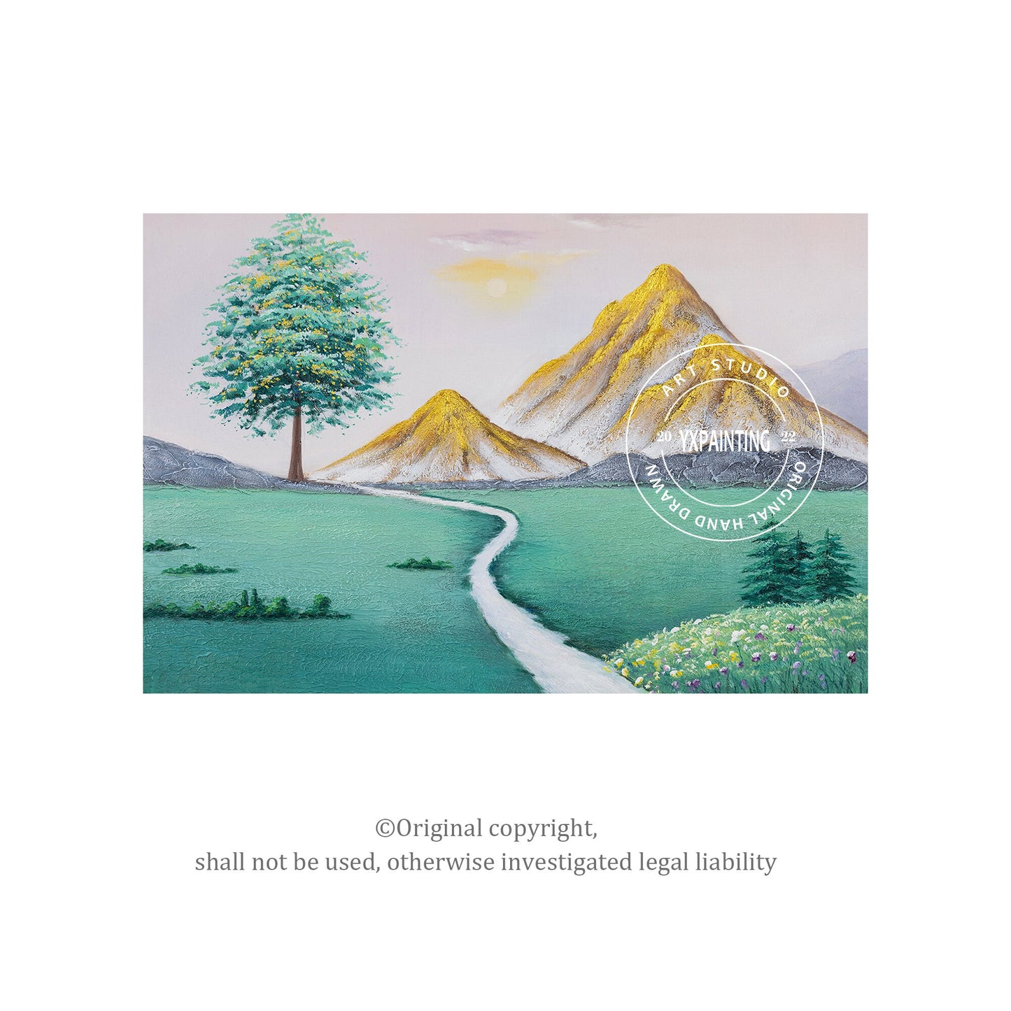 Original Green Gold Mountain Painting, Mountain Landscape Textured Painting, Gol #5