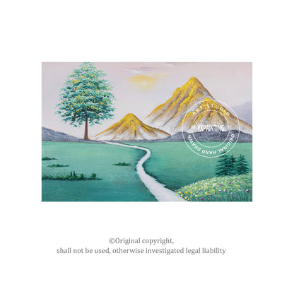 Original Green Gold Mountain Painting, Mountain Landscape Textured Painting, Gol #5
