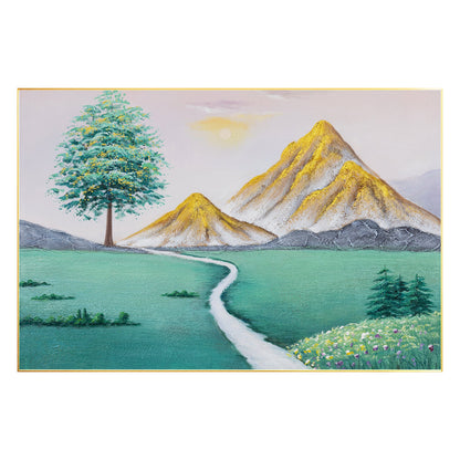Original Green Gold Mountain Painting, Mountain Landscape Textured Painting, Gol #8