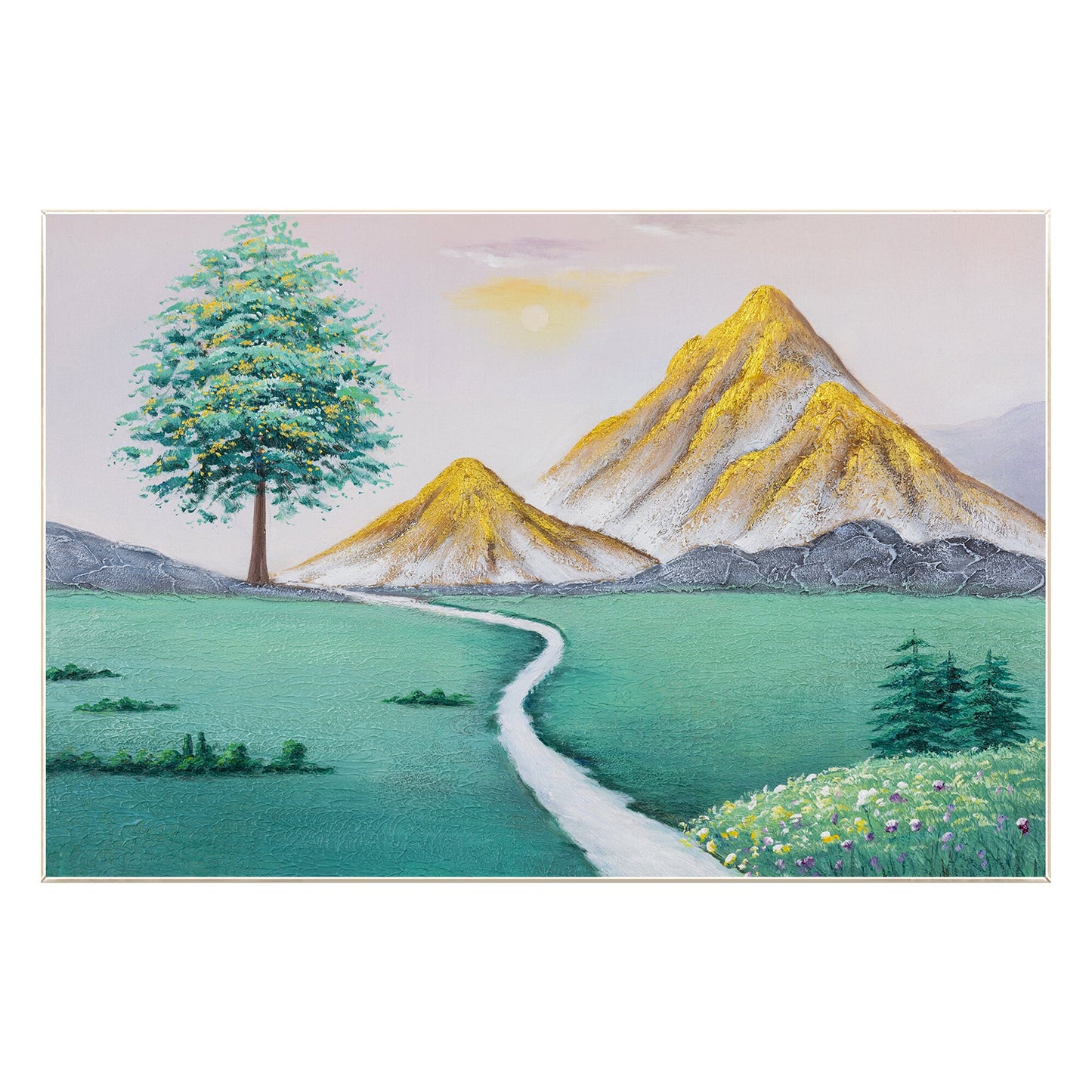 Original Green Gold Mountain Painting, Mountain Landscape Textured Painting, Gol #9