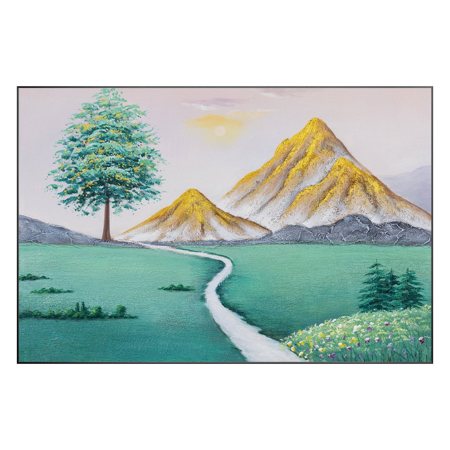 Original Green Gold Mountain Painting, Mountain Landscape Textured Painting, Gol #10