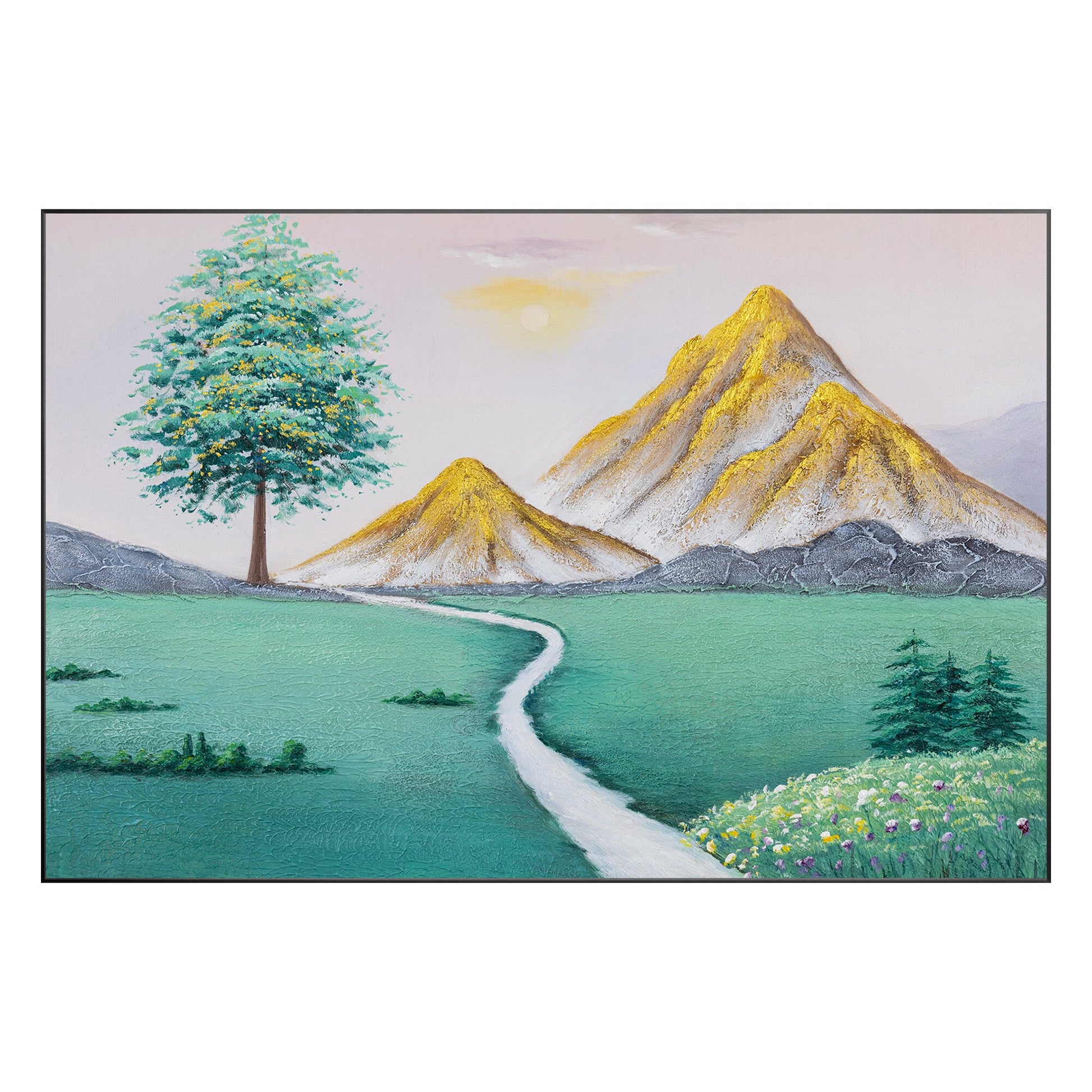 Original Green Gold Mountain Painting, Mountain Landscape Textured Painting, Gol #10