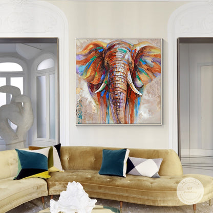Original Hand-Painted Elephant Painting: Colorful Impressionist Art #2
