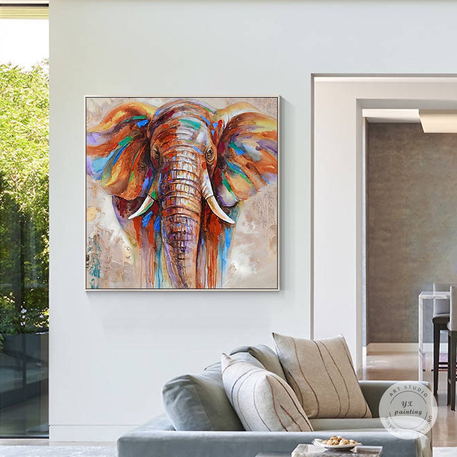 Original Hand-Painted Elephant Painting: Colorful Impressionist Art #4