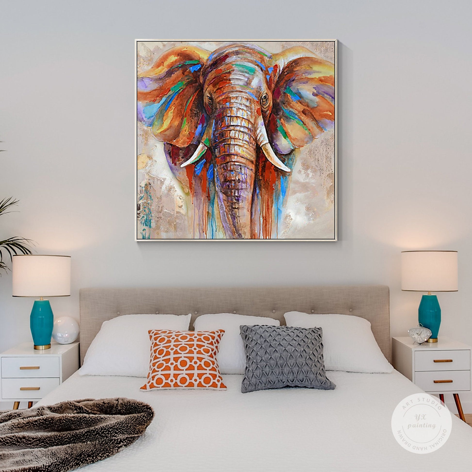 Original Hand-Painted Elephant Painting: Colorful Impressionist Art #5