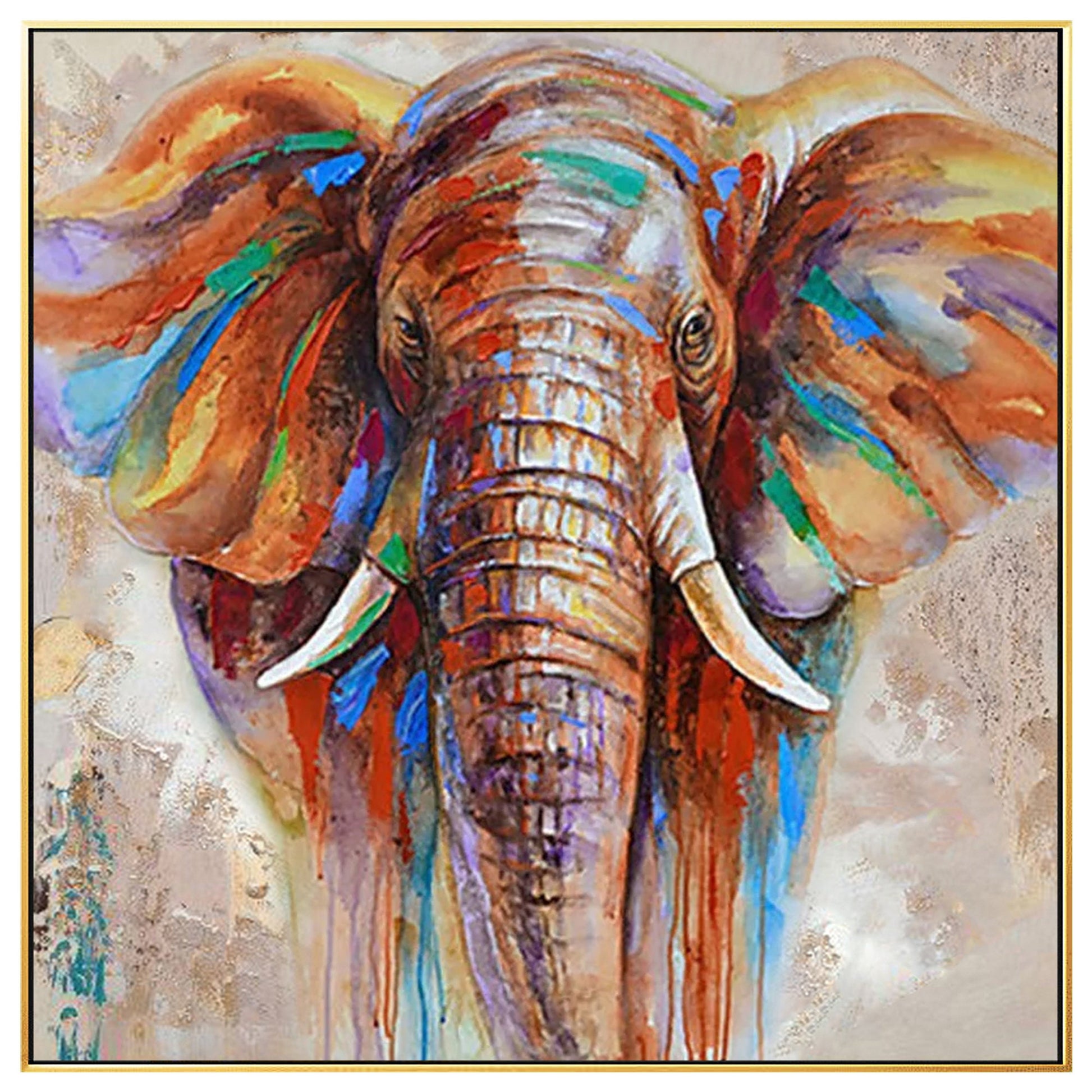 Original Hand-Painted Elephant Painting: Colorful Impressionist Art #7
