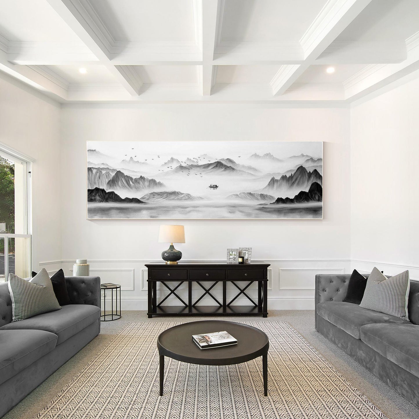 Original Mountain Lake Canvas Painting: Long Horizontal Landscape Art #2