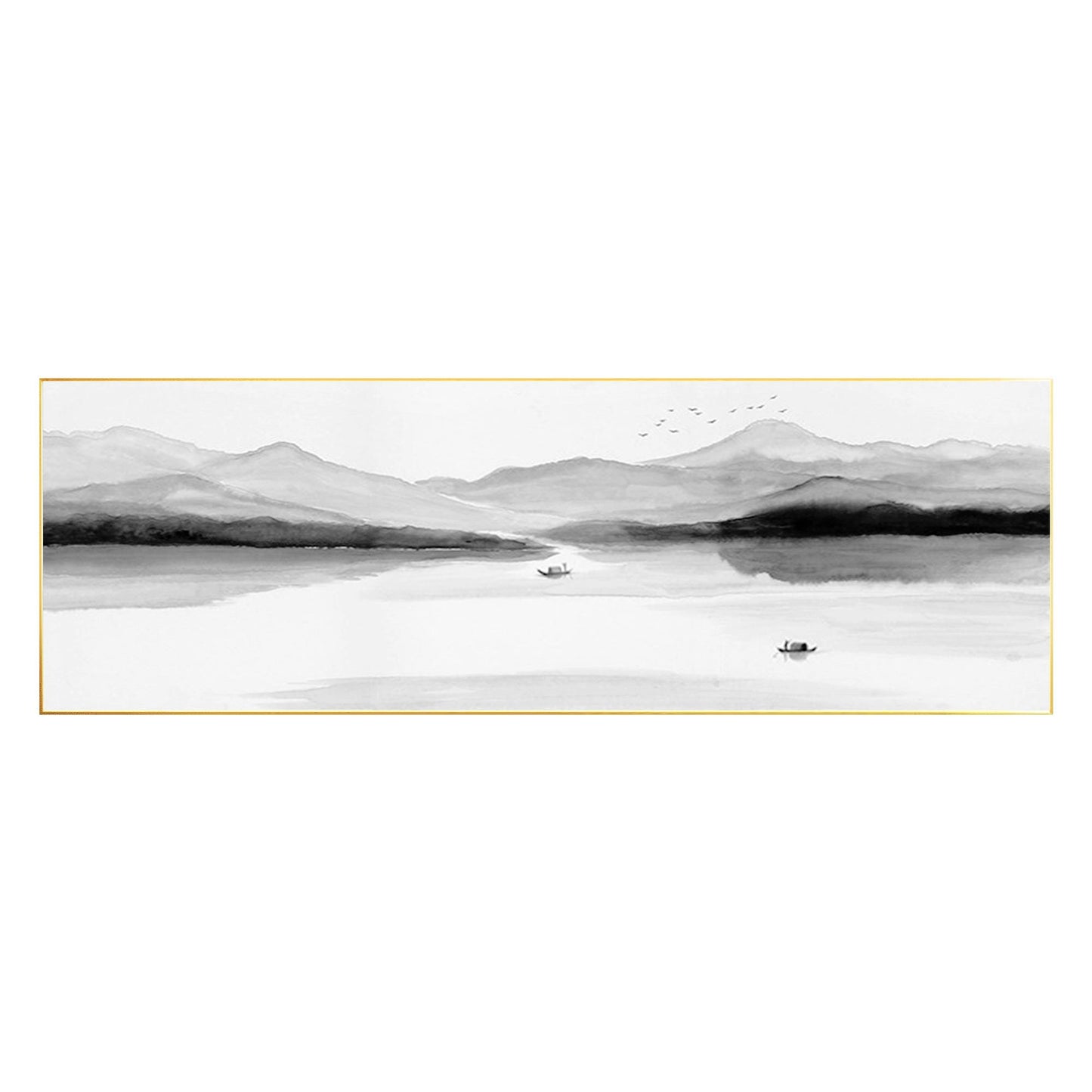 Original Mountain Lake Canvas Painting: Long Horizontal Landscape Art #7