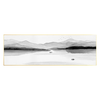 Original Mountain Lake Canvas Painting: Long Horizontal Landscape Art #7