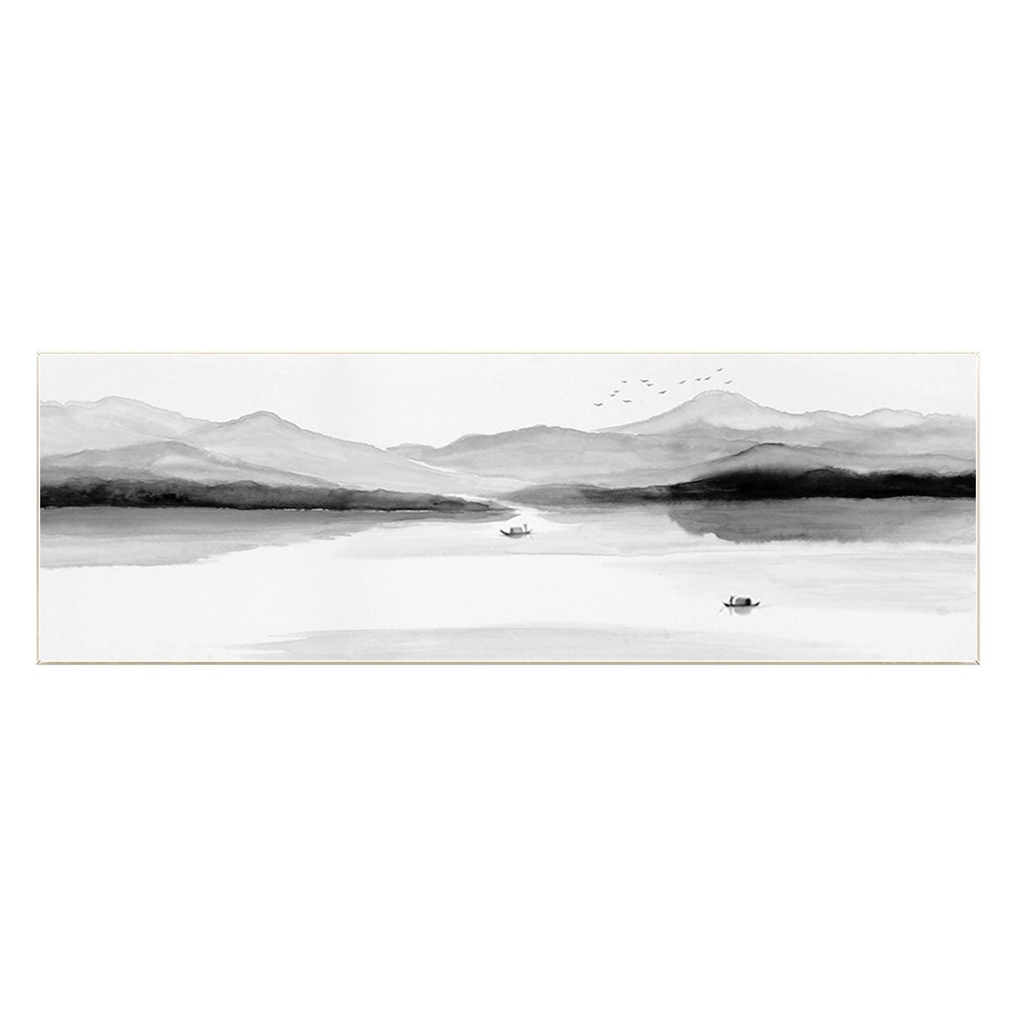 Original Mountain Lake Canvas Painting: Long Horizontal Landscape Art #8