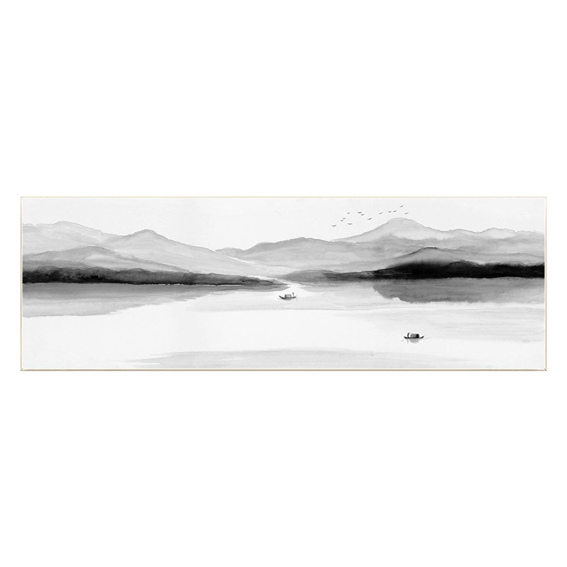 Original Mountain Lake Canvas Painting: Long Horizontal Landscape Art #8