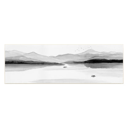 Original Mountain Lake Canvas Painting: Long Horizontal Landscape Art #8