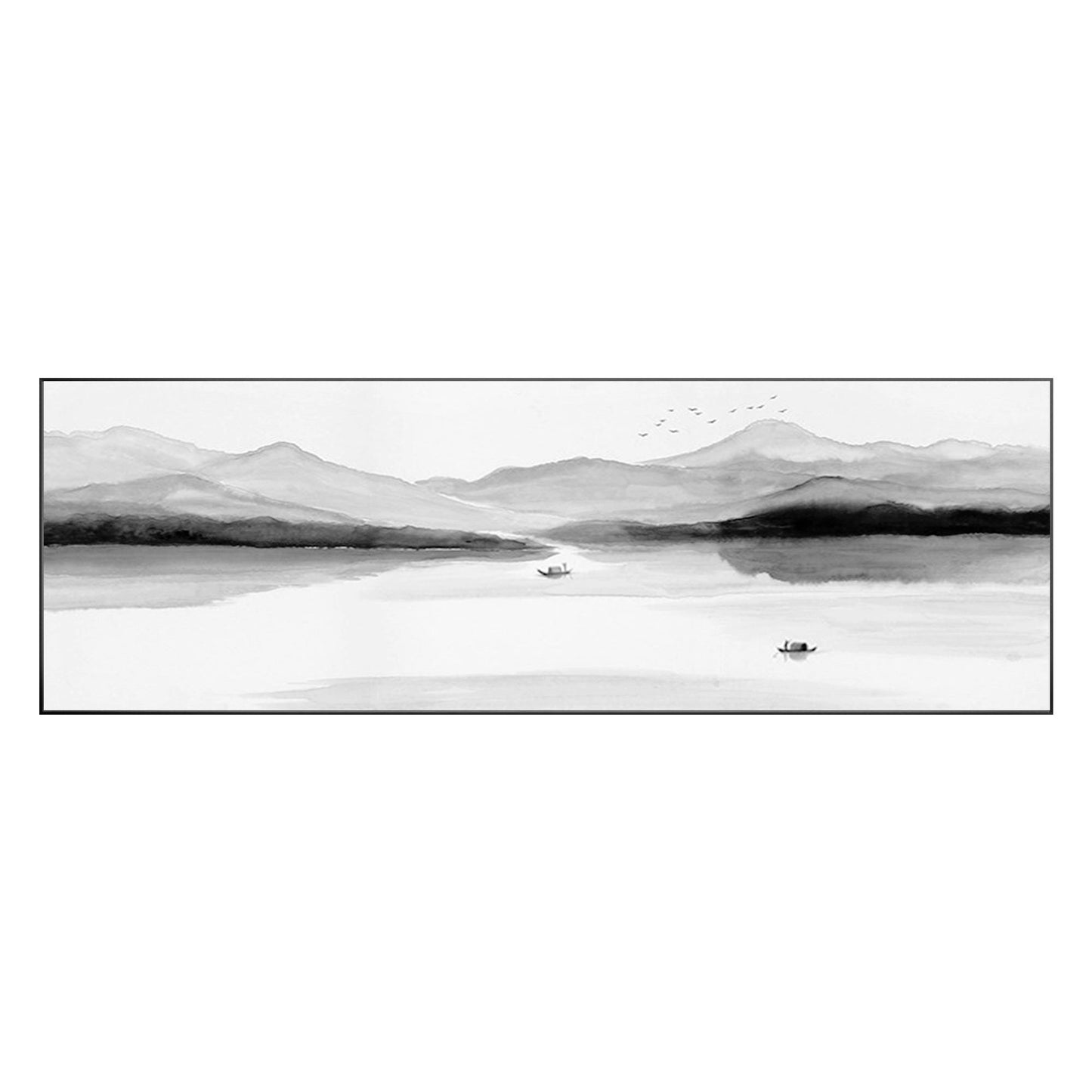 Original Mountain Lake Canvas Painting: Long Horizontal Landscape Art #9