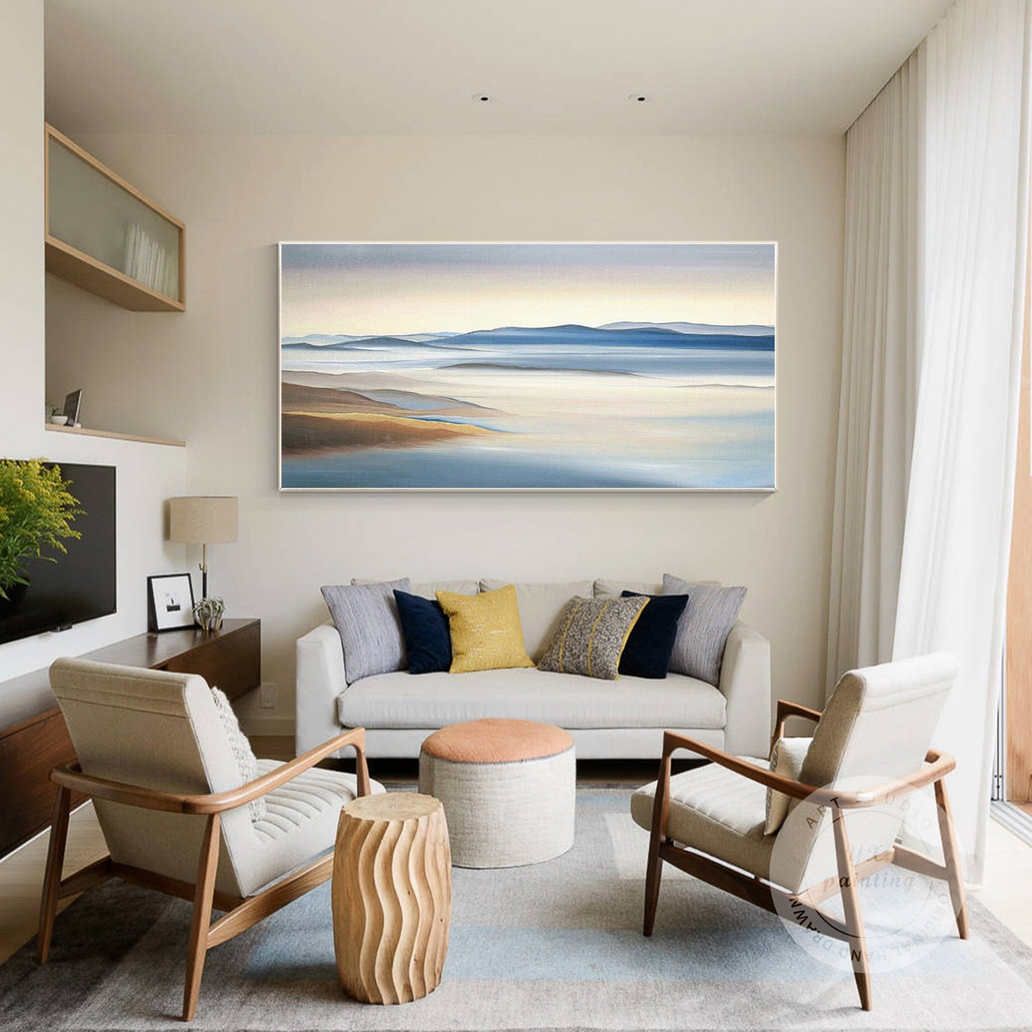 Original Mountain Landscape Painting on Canvas: Extra Large Living Room Wall Art #4