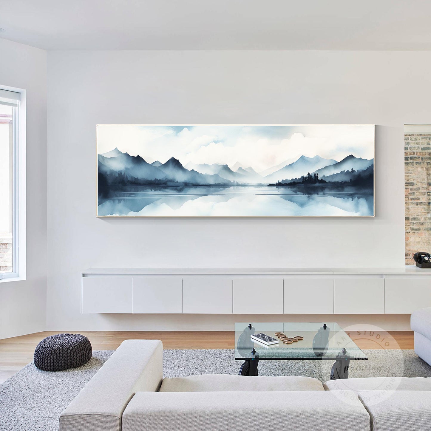 Original Mountain Watercolor Painting: Long Horizontal Canvas Wall Art #3