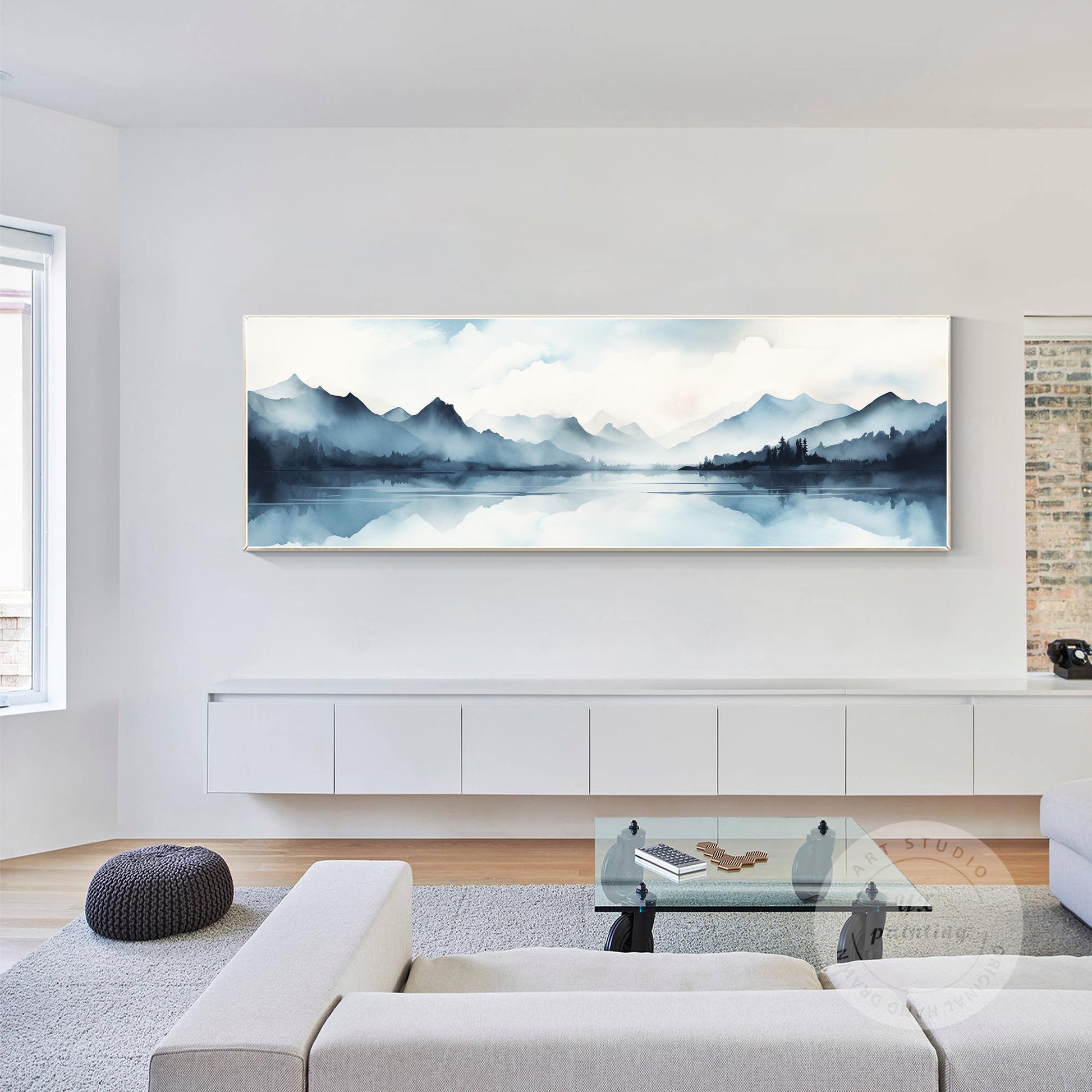 Original Mountain Watercolor Painting: Long Horizontal Canvas Wall Art #3