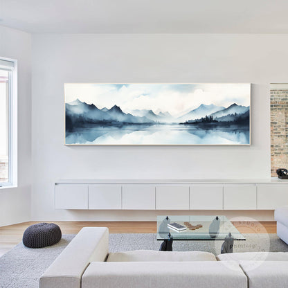 Original Mountain Watercolor Painting: Long Horizontal Canvas Wall Art #3