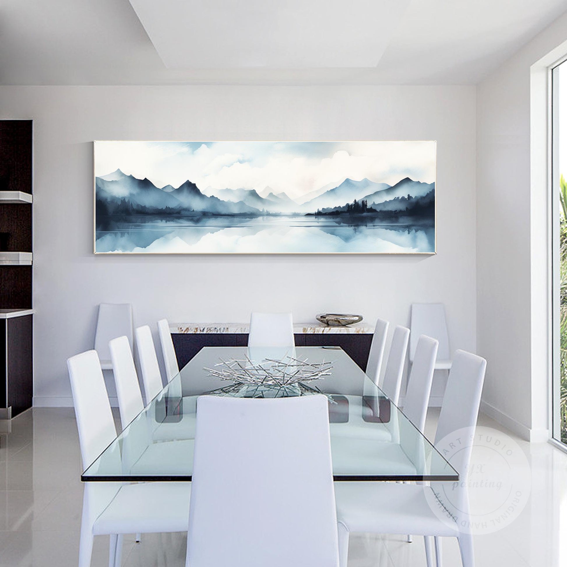 Original Mountain Watercolor Painting: Long Horizontal Canvas Wall Art #4
