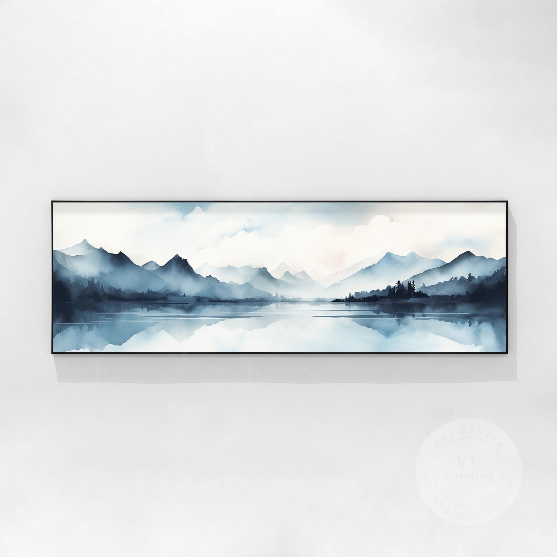 Original Mountain Watercolor Painting: Long Horizontal Canvas Wall Art #7