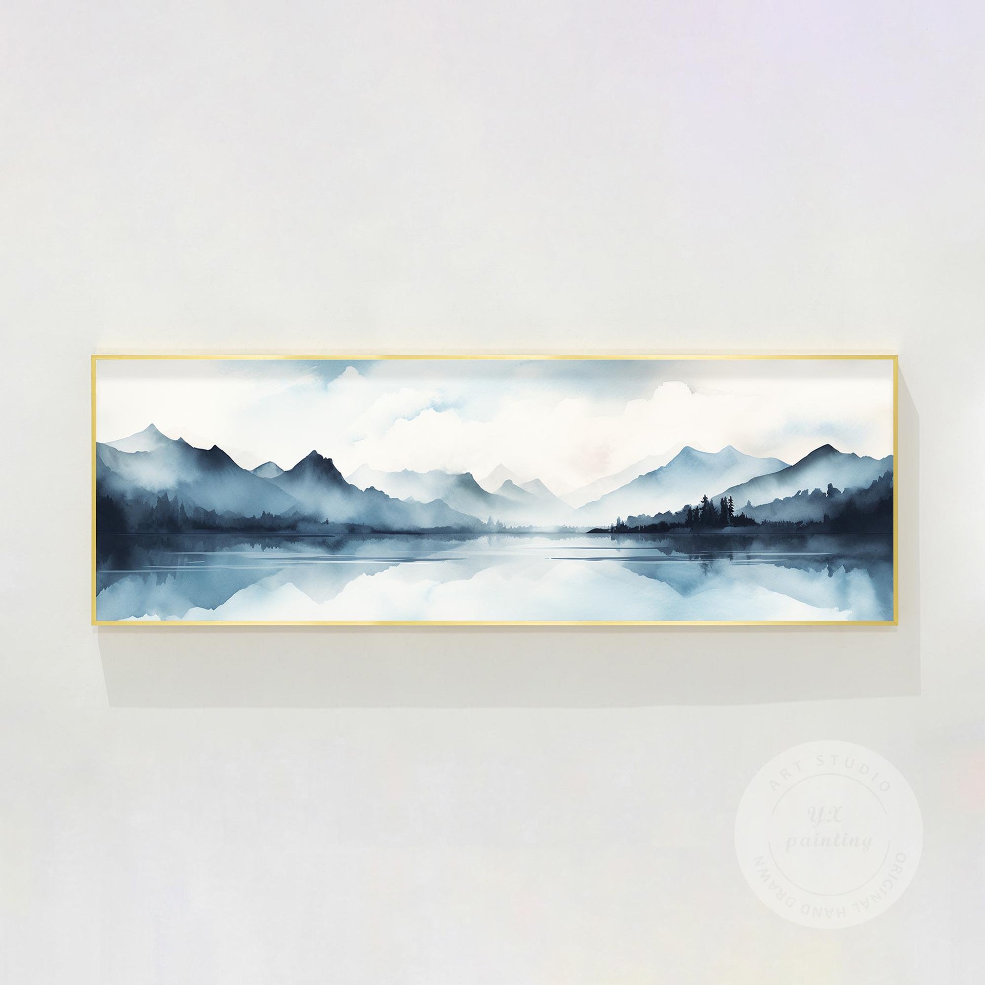 Original Mountain Watercolor Painting: Long Horizontal Canvas Wall Art #8