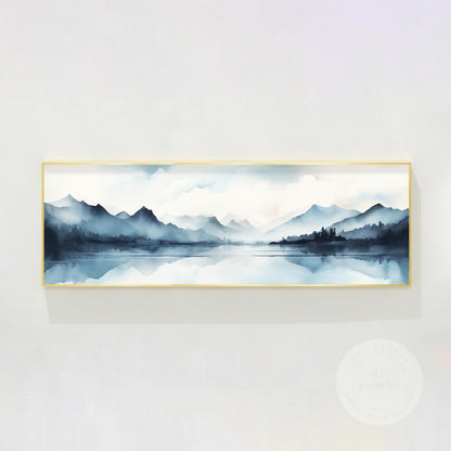 Original Mountain Watercolor Painting: Long Horizontal Canvas Wall Art #8