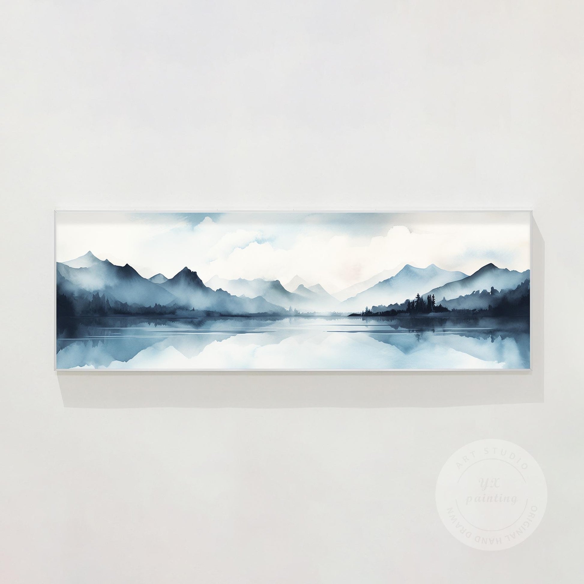 Original Mountain Watercolor Painting: Long Horizontal Canvas Wall Art #9