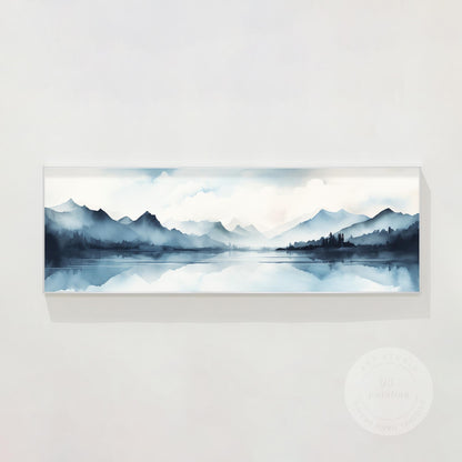 Original Mountain Watercolor Painting: Long Horizontal Canvas Wall Art #9