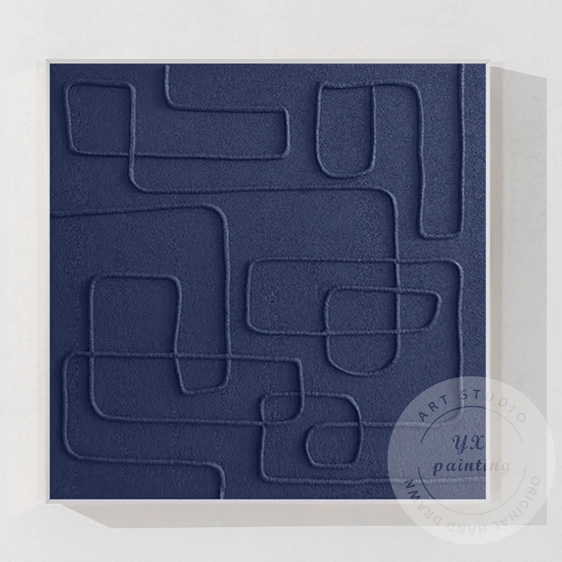 Original Navy Blue Abstract Canvas Art, Square 3D Textured Painting, Contemporar #11