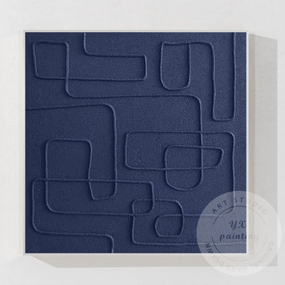 Original Navy Blue Abstract Canvas Art, Square 3D Textured Painting, Contemporar #11