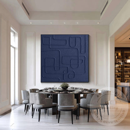 Original Navy Blue Abstract Canvas Art, Square 3D Textured Painting, Contemporar #3