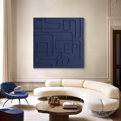 Original Navy Blue Abstract Canvas Art, Square 3D Textured Painting, Contemporar #5