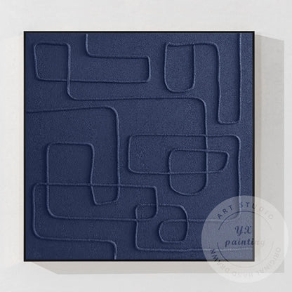 Original Navy Blue Abstract Canvas Art, Square 3D Textured Painting, Contemporar #8