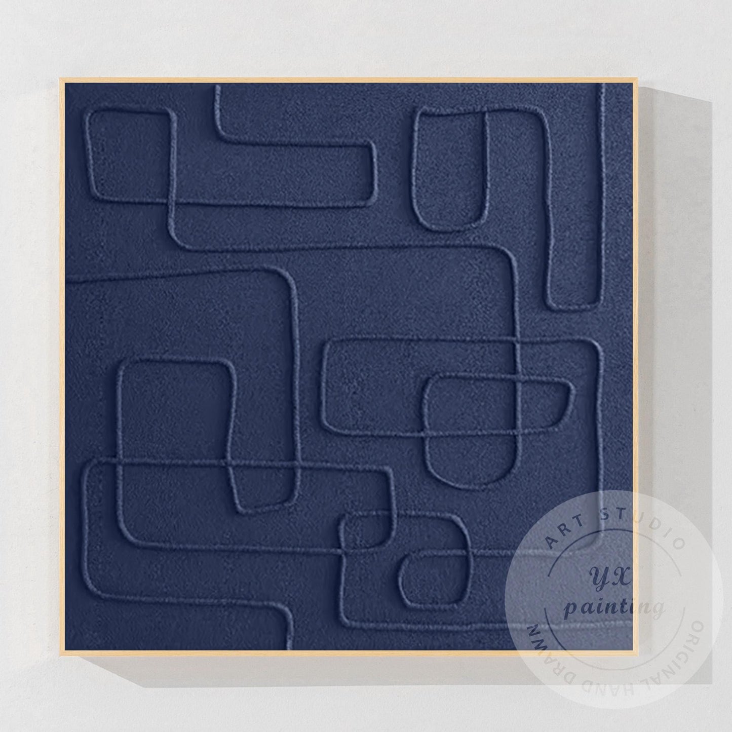 Original Navy Blue Abstract Canvas Art, Square 3D Textured Painting, Contemporar #9