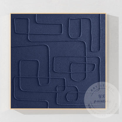 Original Navy Blue Abstract Canvas Art, Square 3D Textured Painting, Contemporar #9