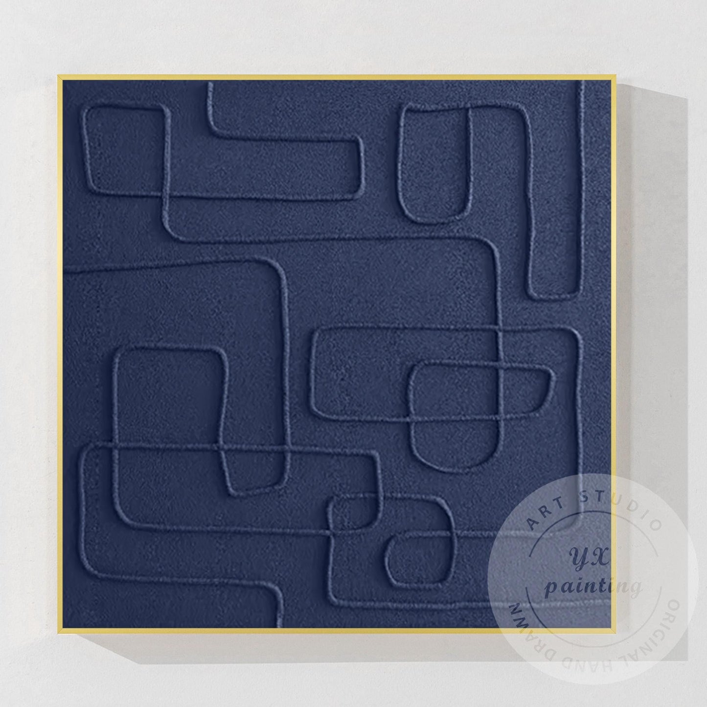 Original Navy Blue Abstract Canvas Art, Square 3D Textured Painting, Contemporar #10