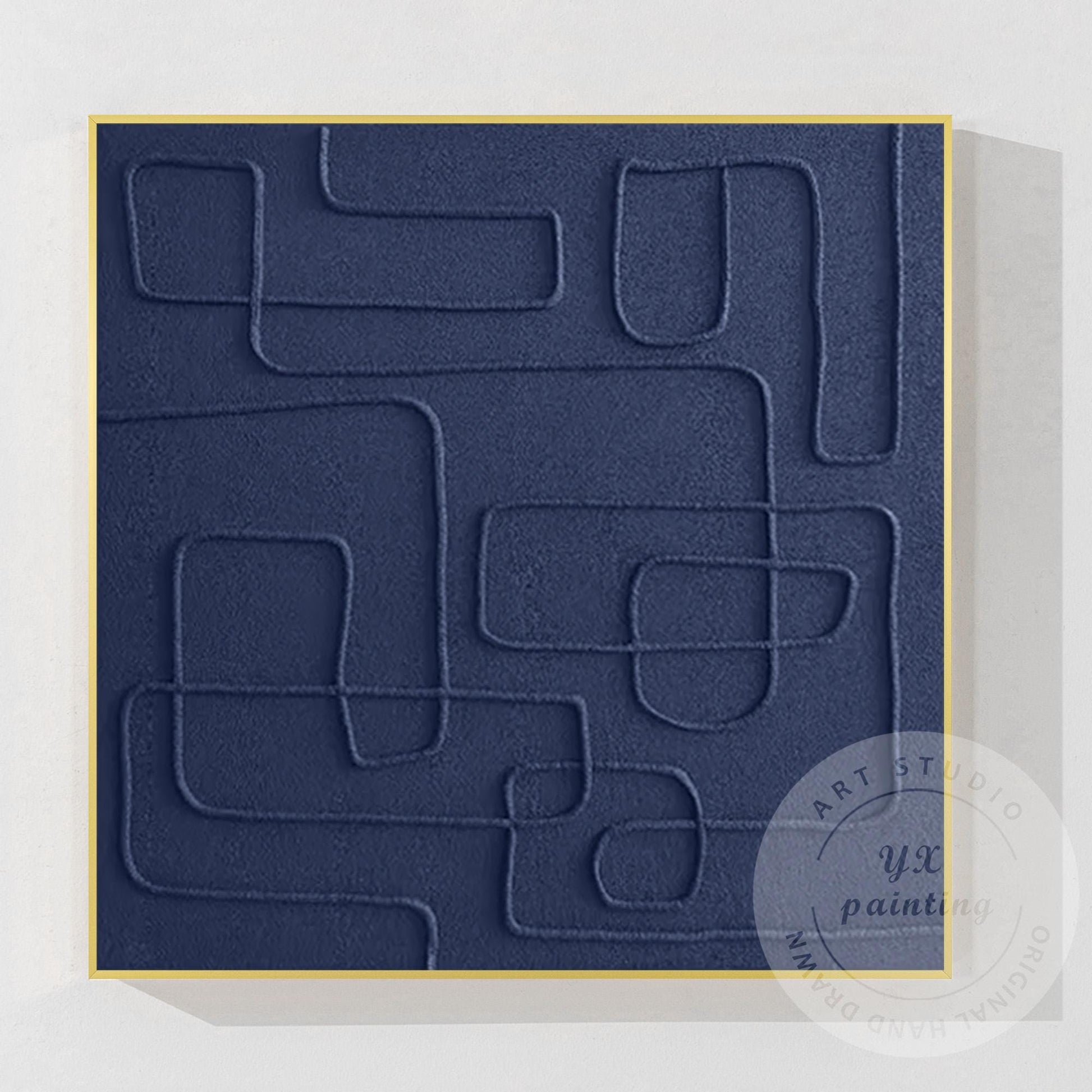 Original Navy Blue Abstract Canvas Art, Square 3D Textured Painting, Contemporar #10